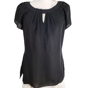 WHBM Sheer Lined Black Silk Chiffon Scoop Neck Blouse, Small, EUC